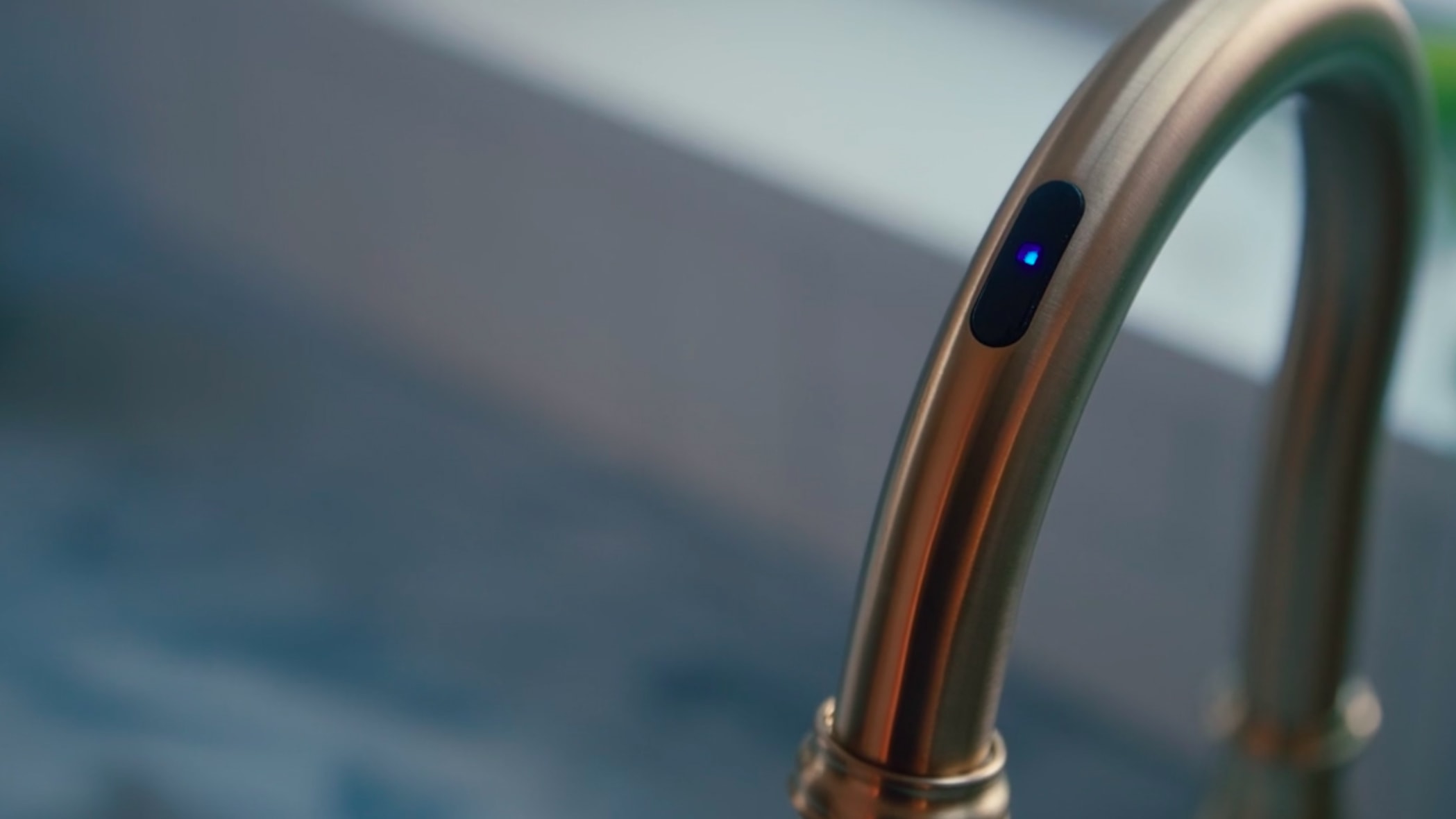 Faucet with a sensor. Top view.